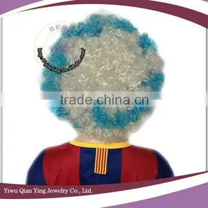World Cup Football Sports Cheap Wholesale White and Blue Synthetic Fan Hair Wigs thumbnail-5