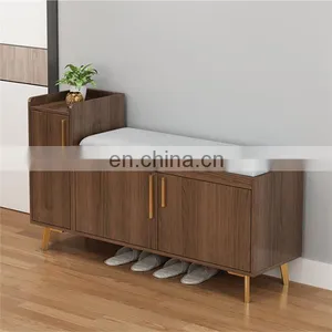 Wooden Shoe Cabinet Rack Bench With Storage Soft Seat Cushion thumbnail-2