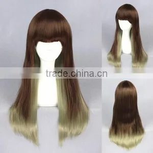 High Quality 65cm Medium Long Straight Blond&Green Mixed Lolita Wig Synthetic Anime Wig Cosplay Hair Wig Party Wig thumbnail-1