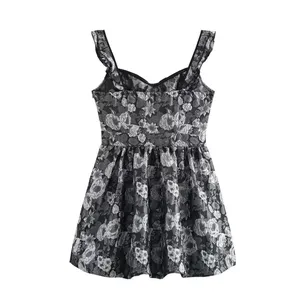 European and American Style Women's Clothing Temperament Jacquard Waist Cinched Short Suspender Dress thumbnail-1