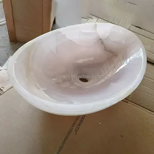 Natural Pink Onyx Marble Irregular Countertop Hand Wash Sink Factory Direct Custom Size for Hotel Villa Bathroom High-End Decor thumbnail-4