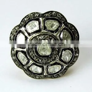Wish Left !! Diamond & Polki 925 Sterling Silver Ring, Oxidized Silver Jewellery, Silver Jewellery India thumbnail-2