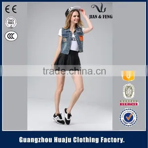2016 Fashion Blue Short Washed Wholesale Jean Vest Ladies Denim Vest thumbnail-1