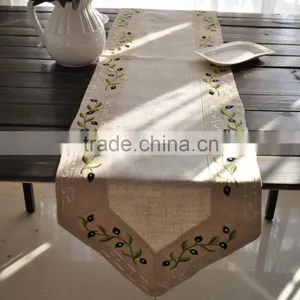 100% Linen /linen/polyester,table Runner With Embroidery,with Tassels,new Design thumbnail-1