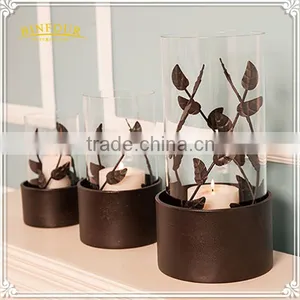 Vintage Round Iron Glass Candle Holder for Indoor Table Decoration thumbnail-2
