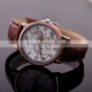Antique Women Bronze Case Wrist Watch Vogue World Map Fashion Quartz 3ATM Horloges thumbnail-5