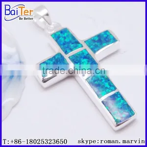 Custom Created Green Opal Large Sterling Silver Cross Pendant Wholesale thumbnail-3