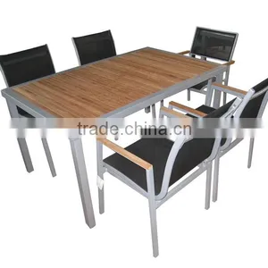 Outdoor Rattan Dining Table Chairs With Teak Wood Table Top thumbnail-1
