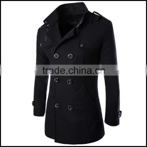 Custom Made Trench Coats Mens Woolen Formal Outerwear Winter Pea Overcoat Double Breasted Trench Coats thumbnail-3