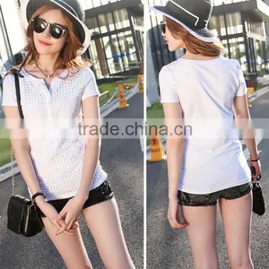 Wholesale Custom Women White Cotton Blank t Shirt Accept OEM thumbnail-3