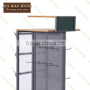 Clothing Store Wood And Iron Net Design Two Sided Slatwall Stand Display Rack. Color:Grey thumbnail-2