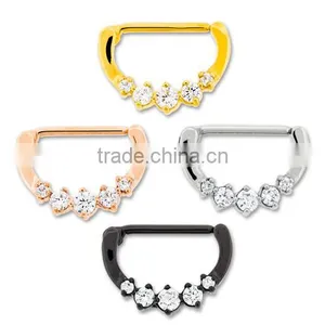 5 GEM NIPPLE CLICKER Septum Clickers With Clear Gem thumbnail-1