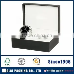 Mans Black Leather Cufflink Watch Holder 2015 thumbnail-1