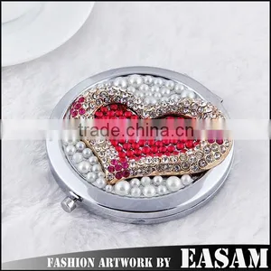 Ladies Decorative Girls Hand Cosmetic Mirrors Big Heart Rhinestone Mirrors Quality Choice thumbnail-1
