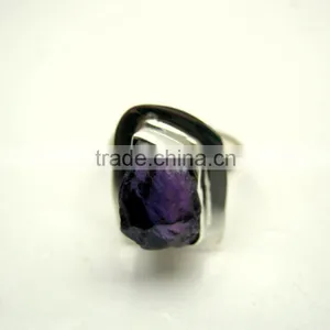 Amethyst Raw Natural Gemstones Ring, Rough Gemstone Adjustable Rings, 925 Solid Sterling Silver Jewelry thumbnail-3