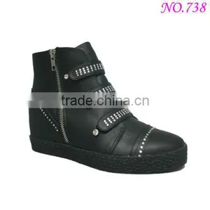 2014 Fashion Design Competitive Price Soft Black Hook and Loop Wedge Sneaker thumbnail-1