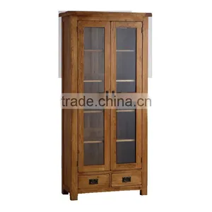 Solid Oak Wood Glass Display Cabinet thumbnail-1