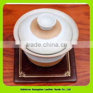 Embossing Company Brand 10*10cm Brown Leather Square Coaster With Coaster Holder 16029 thumbnail-2