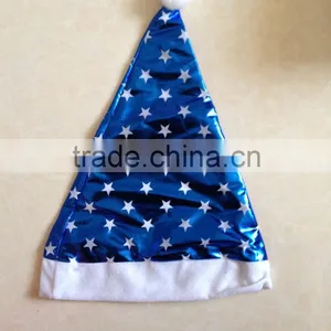 High Quality Blue Custom Made Christmas Santa Hat With White Stars thumbnail-1