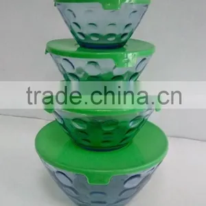5 Pieces PP Green Cover Glass Bowl Set With Multiple Lids Clear Lids thumbnail-2