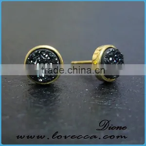 Factory Price 18k Gold Plated Black Druzy Earrings Drusy Stud Earrings thumbnail-2