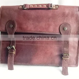 High Quality Handmade Vintage Pure Goat Leather Business Briefcase thumbnail-1
