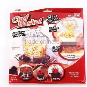 Kitchen Cooking Hand-held /Chef Basket/Foldable Stainless Steel Wire Chef Basket thumbnail-2