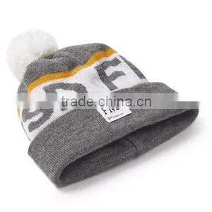 Acrylic Custom Knitted Pom Beanie Hat With Custom Label thumbnail-5