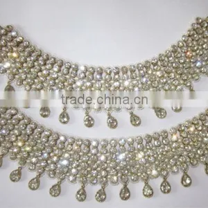 Bridal Golden Crystal Broad Payal ANKLETS Pair Feet Bracelet thumbnail-3