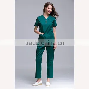 2016 New Arrival Women Short Sleeve Medical Scrub Uniforms Set Beauty Spa Working Clothes Two Plastic Buttons At Centre thumbnail-3