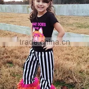 Wholesale Children's Clothes Girl Boutique Clothing Summer Outfit Baby Clothes Damask Ruffle Pants Set thumbnail-6