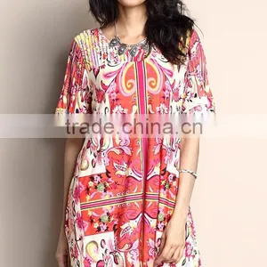 2016 New Fashion Women Tops With Orange Paisley Pin Tuck Panel Boyfriend Tunic Women Blouse Women Clothing GD90426-39 thumbnail-1