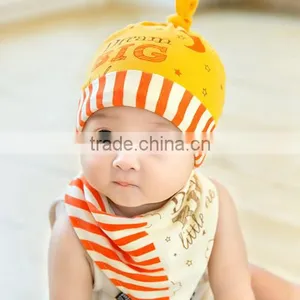Spring New Style 2pcs/lot 100% Cotton Stripes Newborn Bonnet With Bibs thumbnail-6