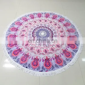 Printed Velour %100 Cotton Round Beach Towel With Polyester Fringes thumbnail-4