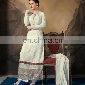 Off White Colored Poly Georgette Suit. thumbnail-1