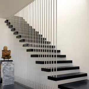 Modern Wood Floating Staircase With Stair Railings Design thumbnail-1