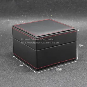 Black Leather Watch Boxes PU Watch Cases With Red Color Stitching Wholesale thumbnail-5