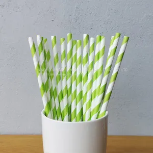 Green And White Big Striped Drinking Paper Straws thumbnail-1
