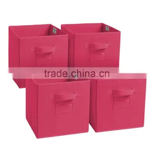 Fashion Red Colour Foldable Fabric Storage Box, Folding Basket Set of 4 thumbnail-1