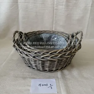 Cheap Storage Grey Painted Willow Basket With Ears and Plastic Liners thumbnail-3