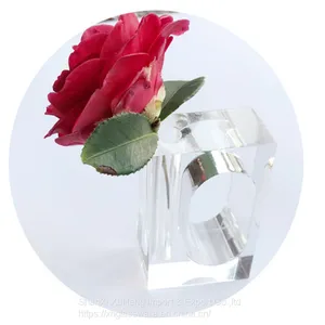 New Design Clear Acrylic Napkin Rings With Standing Bud Vase Flower Napkin Rings Holder For Wedding Table thumbnail-4