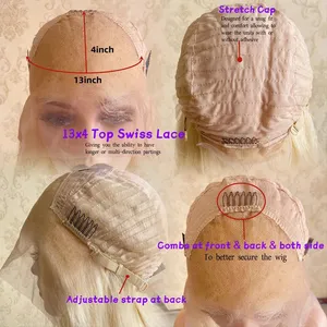Short Bob 13x4 Platinum Blonde Lace Front Human Hair Wigs 180% Brazilian Hair Glueless Hd Transparent Natural Wave For Women thumbnail-5