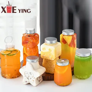 350ml 12oz Fruit Juice Bottle With Anti-theft Cap - Food Grade Plastic Transparent Square Beverage Bottle thumbnail-1
