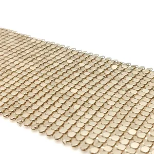 Soft Flexible Aluminum Chainmail Metal Mesh Fabric Gold Color Metallic Aluminum Sequin Table Cloth thumbnail-1
