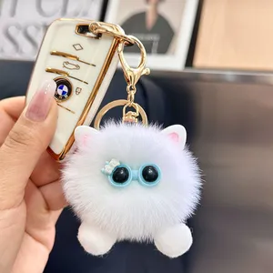 Kawaii White Kitten Plush Bag CharmFur Keychain thumbnail-3