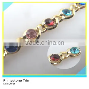 Fancy 888 Crystal Rhinestone Trimming Gold Chain For Garment Dresses Decoration thumbnail-2