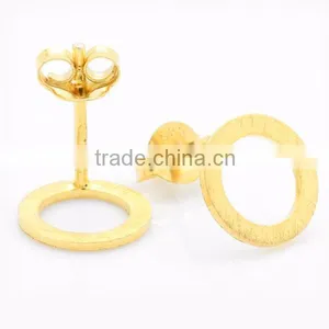 Open Circle 925 Silver Earrings Handmade Studs Brushed Surface Can Plating 18K Gold thumbnail-1