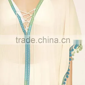 2016 New Style V Neck Long Dress Europe Pom-Trim Dress For Women thumbnail-4