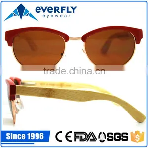 2015 New Popular Fancy Attractive Wine Red Acetate Metal Mix Front Wood Bamboo Sunglasses thumbnail-1