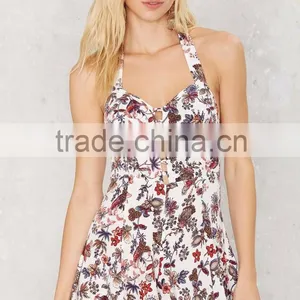 Latest Designs Women Jumpsuit , Hollow Out Halter Floral Romper 2016 thumbnail-2